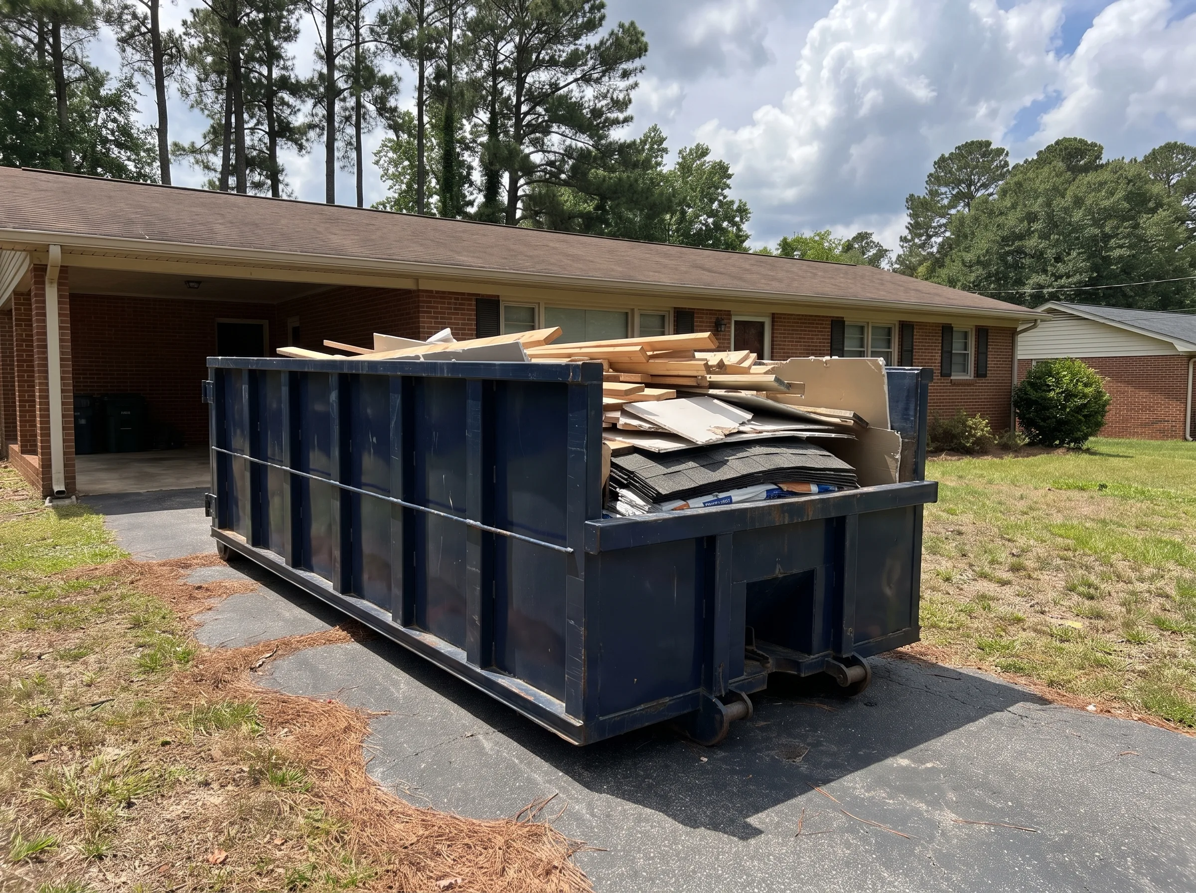 Roll-off dumpster being loaded in Shelby County, AL